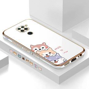 Hontinga for Xiaomi Redmi Note 9 Back Cover Luxury 6D Plating Cute Cartoon Printing Side Pattern Case Soft Silicone Square Phone Cases