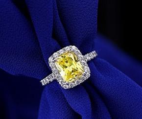 Yellow Square Halo Cushion Zirconia Diamond Cut 925 Sterling Ring