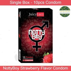 NottyBoy Condom - JuicyLucy Strawberry Flavored Condom - Single Pack contains 10pcs Condom (Made in India)