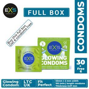 EXS - Glow In The Dark Glowing Condom - Full Box - 3x10=30pcs + 6pcs Free (Made in UK)