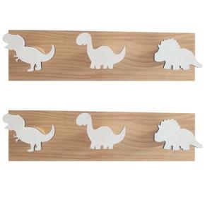 BRADOO 2X Kids Dinosaur Wall Mounted Coat Hooks Wooden Door Hanger for Boys Bedroom Nursery Playroom Decorations -White