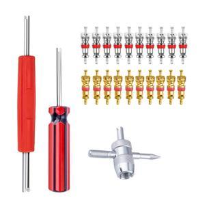 Valve Core Tool Set 20Pcs Valve Cores, 4-Way Valve Tool, Dual Single Head Valve Core Remover, Tire Repair Tool