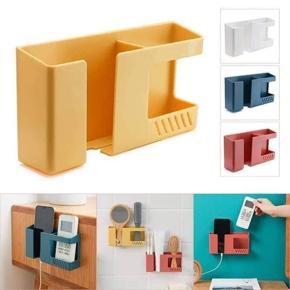 Multi-functional Wall mount phone charging holder stand with extra Storage Box, Remote Control holder, Mobile Phone Plug, Home Charging Shelf