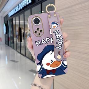 Hontinga for Huawei Nova 9 Back Cover With Wristband Luxury 6D Plating Cute Duck Case Soft Silicone Square Phone Cases