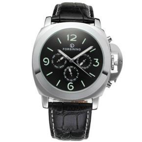 FORSINING F1205321 Men's Fashion Watch Luminous Waterproof Leather Strap Big Dial Hollow Automatic Mechanical Watch