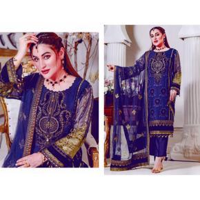 Semi stitched Blue Georgette embroidery work Free Size Designer Lacha suits Party dresses For women