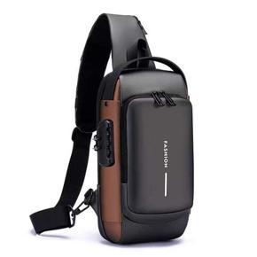 USB Charging Men Multifunction PU Chest Bag Sport Sling Bag Male Anti-theft Chest Bag with Password Lock with Adjustable Shoulde