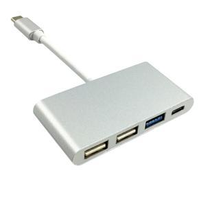 Portable USB-C/Type C USB 3.1 to USB Type C & 3-Port USB 3.0 Hub Adapter - silver and white