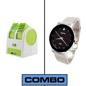 Usb Mini Air Cooler and Bariho Wrist Watch Combo Set - Multicolor