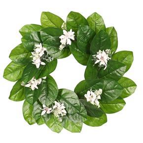 ARELENE Artificial Magnolia Leaf Cherry Blossoms Wreath for Front Door Wall Window Wedding Party Decoration