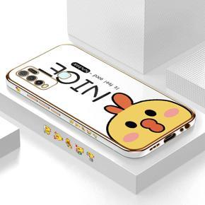 Hontinga for Vivo Y50 Case Luxury 6D Plating Soft Casing Silicone Square Frame Phone Cases Shiny Bling Side Print Cartoon Cute Doodle Chicken Phone Cover