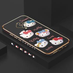 Hontinga for Vivo S1 Pro Back Cover Luxury 6D Plating Cartoon Cute Kitty Side Pattern Case Soft Silicone Square Phone Cases