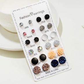 Trendy Mixed Design 12 Pairs = 24 Pcs Earrings for Girls Simple Stylish/ New Fashion Round Shiny Rhinestone Crystal Flower Stud Earrings for Women Simple Stylish/ Earrings Set for Women New Collection