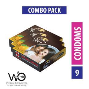 Tiger - Dotted Condoms Orange Flavour - Combo Pack - 3 Packs - 3x3=9pcs