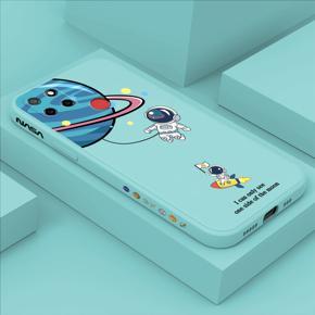 Hontinga for Realme Narzo 30A Case Cartoon Astronaut Side Design Back Cover Soft Square Edge Liquid Silicone Phone Cases