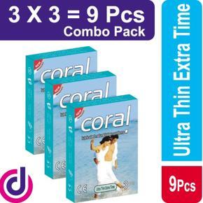 Coral Ultra Thin Condom Extra Time  - 3 x 3 = 9 pcs ( Package )