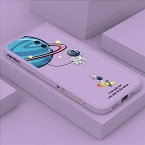 Hontinga for OnePlus 7 Case Cartoon Astronaut Side Design Back Cover Soft Square Edge Liquid Silicone Phone Cases