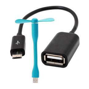 Micro USB OTG Cable Adaptor and USB Fan - Black and Blue