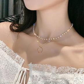 Fashion Beaded Pearl Necklace For Women Kpop Crystal Pendant Charm Pearls Choker Bead Necklaces Jewelry