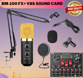 BM-100FX Condenser Studio Microphone + v8s sound card (Studio Setup)