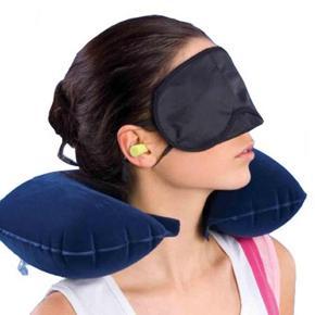 3 In 1 Travel Kit Set - Neck Pillow, Eye Mask, Ear Bud (Multi Color)