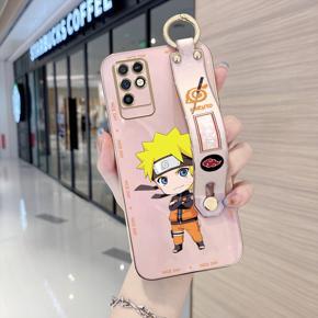 Hontinga for Infinix Note 10 Back Cover With Wristband Luxury 6D Plating Anime Naruto Uzumaki Case Soft Silicone Square Phone Cases