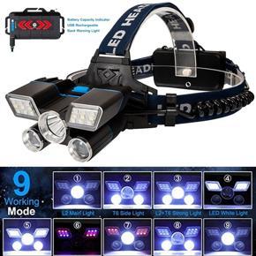 LED 9 Modes Work Headlamp USB Rechargeable Waterproof Headlight Hiking Fishing Emergency Light