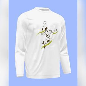 Badmintion 8 White  long Sleeve T-Shirt For Men