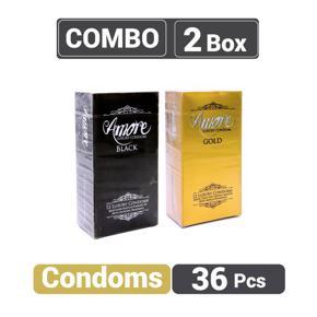 Amore Luxury Gold and Black Condom  (3’s X 12) 36 pieces (2's Box Combo)