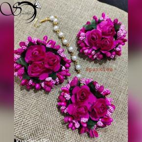 Artificial Flower Jewellery  Tikli Set Purple Colour  For Women