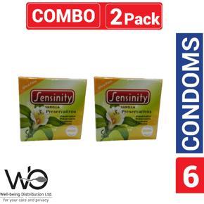 Sensinity Ultra Fine Ribbed & Dotted Vanilla Flavor Condom - Combo Pack - 2 Packs - 3x2=6pcs
