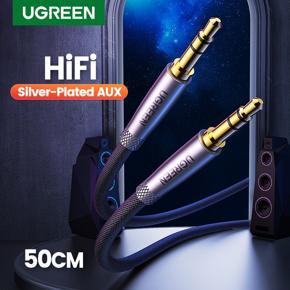 UGREEN HiFi AUX Cable 3.5mm Audio Speaker Cable 3.5 jack For Guitar Silver-plated Braided Wire Auxiliary Car Headphone Cable