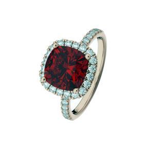 Ruby Red Square Halo Cushion Zirconia Diamond Cut 925 Sterling Ring