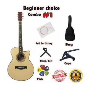 Best Beginner Choice New Accoustic Guitar , Bag, Picks , Belt ,Strings , Capo - Wooden