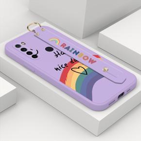 Hontinga for Xiaomi Redmi Note 8 Wrist Strap Case Lovely Graffiti Rainbow Smile Thin Phone Cover Square Edge Liquid Silicone Creativity Phone Case