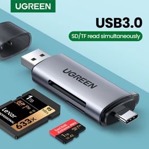 UGREEN SD Card Reader USB 3.0 Type C OTG Memory Card Adapter Portable 2 Slots for TF SD Micro SD SDXC SDHC MMC RS-MMC Micro SDXC Micro SDHC UHS-I for MacOS Windows Linux PC Laptop Smartphone