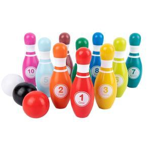 BRADOO Wood Bowling Backyard Games Wooden Pins Balls Educational Games Indoor Outdoor Toys for Kids Toddlers and Adults