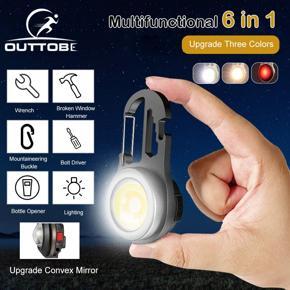 Outtobe Mini LED Flash-light Work Light Portable Pocket Flas-hlight Keychains USB Rechargeable Small Light Corkscrew Waterproof Camping Lantern Magnet Design Fishing Emergency Lamp 3 Mode
