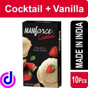 Manforce-Cocktail Condom With dotted-Rings strawberry &Vanila Flavoure-10pcs