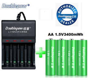 Combo of 4 Doublepow AA 1.5V 3400mWh rechargeable batteries and 4 DP-L152 USB chargers