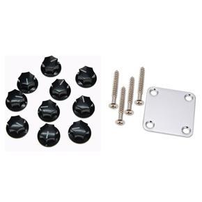 Electric Guitar Neck Plate with Screws with 10Pcs Guitar Knobs Amplifier Amp Knob Bass Tone Volume Knobs