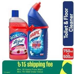 Harpic Lizol Double Protection- 750ml Toilet Cleaner & 500ml Floral Surface Cleaner Combo