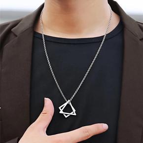 Pendant Necklace Triangle Square Chain  Stainless Steel Box Choker Punk Men Women Gifts