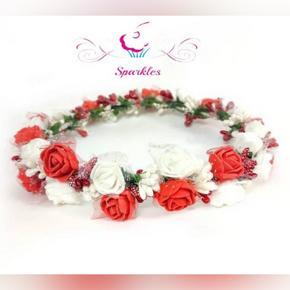 Artificial Flower Crown for girls and Women - White & Red