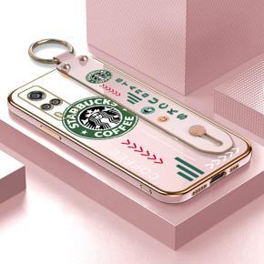 Hontinga for Vivo Y53S 4G/Y51/Y51S/Y31/Y51A 2021 Back Cover With Wristband Luxury 6D Plating Coffee Sign Case Soft Silicone Square Phone Cases