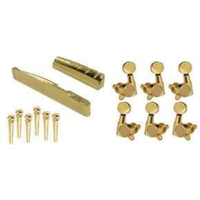 BRADOO- 6Pcs Guitar Brass Bridge Pins Saddle Nut Replacement Parts for Acoustic Guitar & 6 Pieces Guitar String Tuning Key Pegs/Machine Head Knobs(for Left and Right) with Ferrules