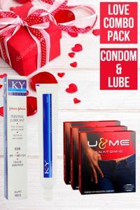 Valentine Special Love Combo Pack - U&ME Anatomic Condom & J&J KY Personal Lubricant (9pcs Condom+50g Lubricant)