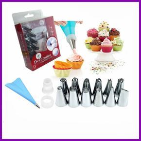 12 Piece Cake Decorating Set Frosting Icing Piping Bag Tips with Steel Nozzles. Reusable & Washable