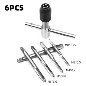 DASI 6PCS/Set Adjustable T-type Wrench Drill Set Screw Tap Machine Screw Thread Tap Twist Bit DIY Tool