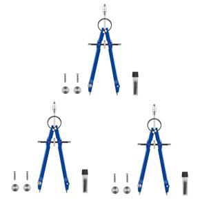 ARELENE 3X Professional Compass, Compass Geometry Set with Lock, Math and Precision Compass, Metal and Durable Tool (Blue)